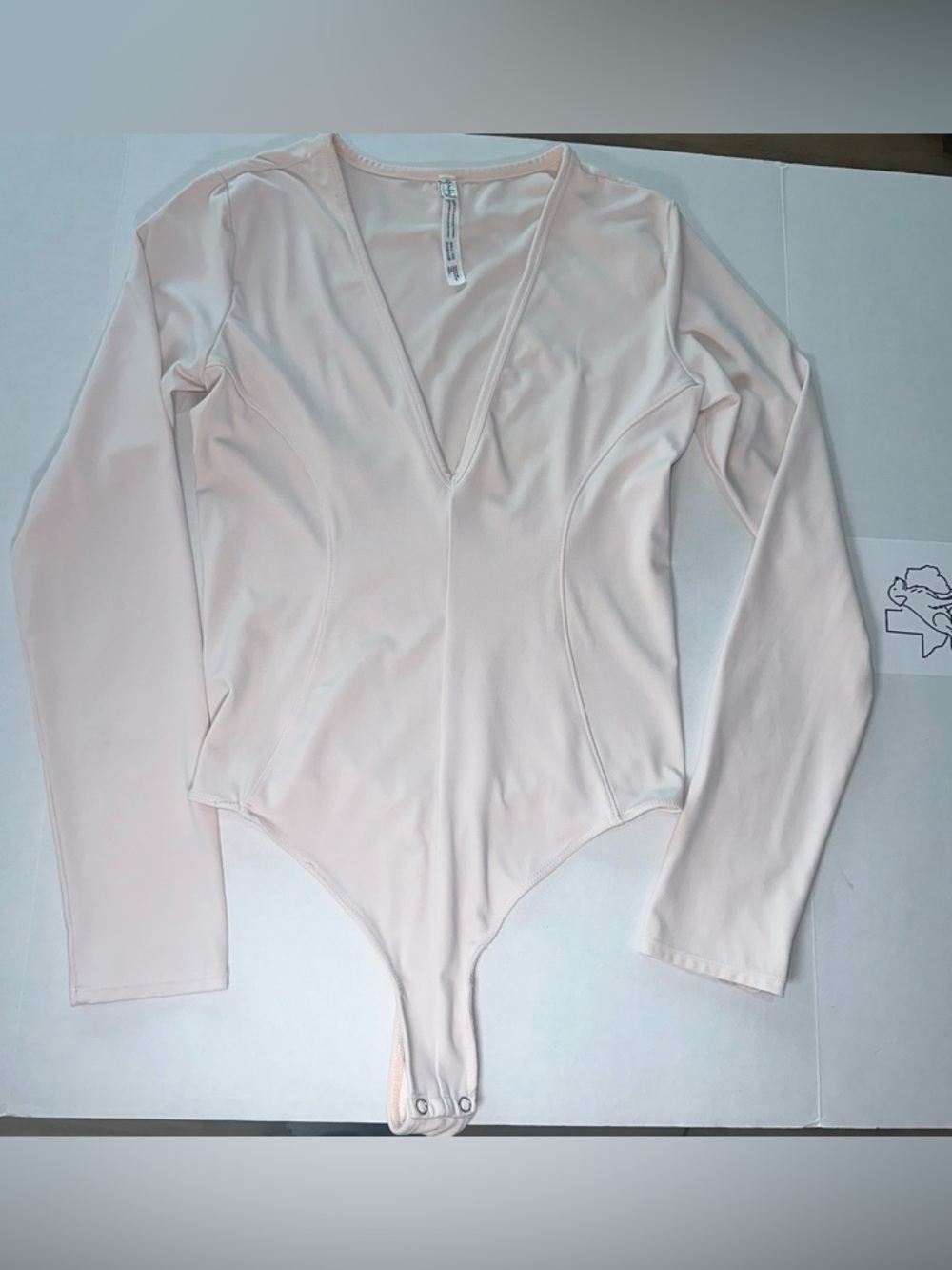 Free People Intimately Deep V-Neck Pale Pink Bodysuit Stretch Contour